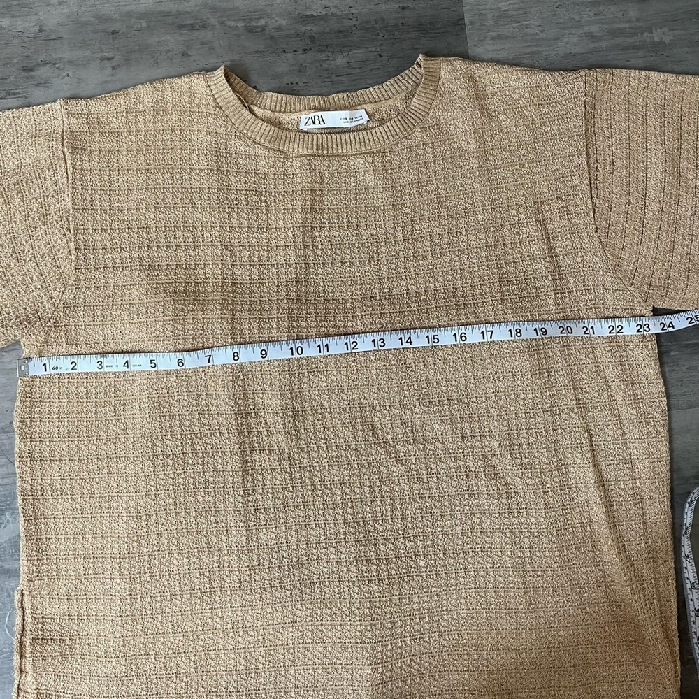 Zara Gold Shimmer Short Sleeve Frayed Top and Bottom  Size Small - Picture 4 of 12